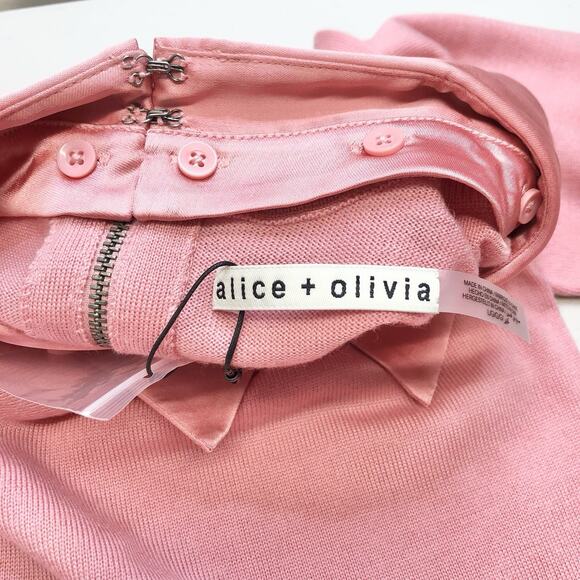Alice + Olivia Porla Stretch Wool Collared Sweater In Rose Tea Size L NWT - Picture 10 of 11